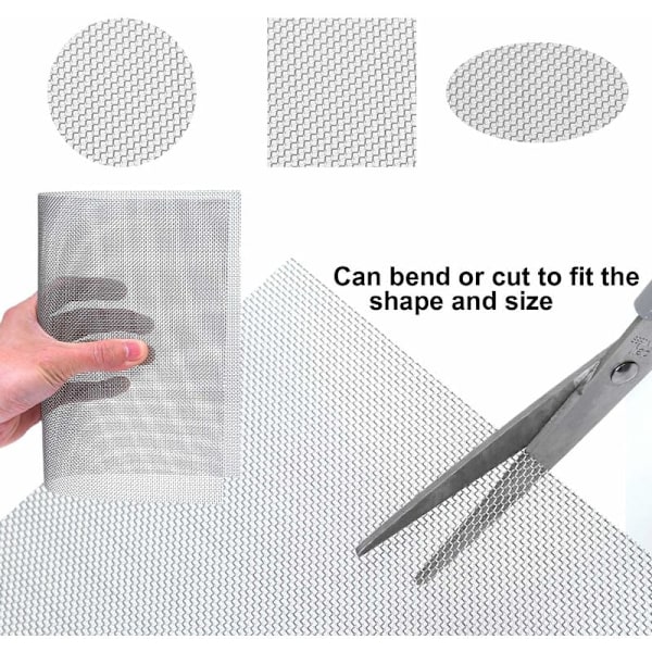 Pakke med 304 rustfrit stål vævet tråd 20 mesh metal gnaver insekt kontrol skærm til vinduer døre filtre 12\" x 8\" (4)