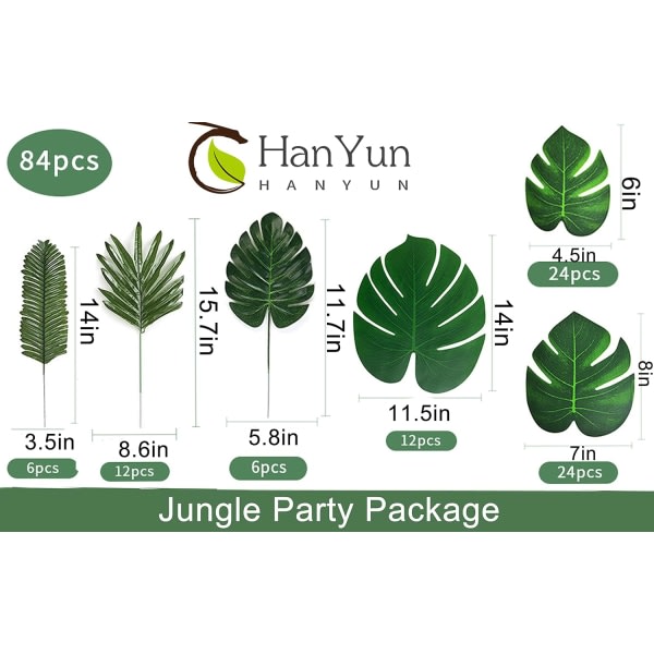Galaxy Palmblad Kunstige Tropiske Monstera - 84 stk. Væghængende Vinstokblade Grønne Kunstige Blade