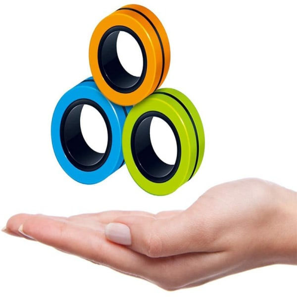 Magnetiske ringer Leke for voksne og barn | Stressavlastning – Fidget-ringer med bærbar Fidget-boks – Grønn, rød og blå