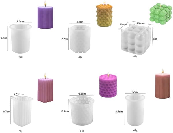 6-pak silikone lysforme, genanvendelige 3D lysfremstillingsforme til gør-det-selv lys, sæbe og harpikshåndværk, hvid, 6,5 x 6,5 x 8,7 cm