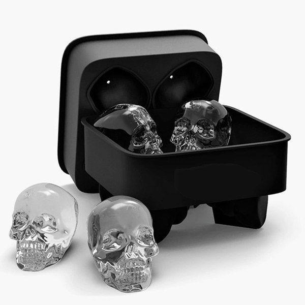 3D-skalleformad isform med lock, gör 4 livfulla skallar, perfekt för alla drycker.