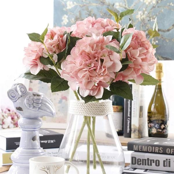 5 stk silkeshortensiahoveder med stilke, kunstige sideblomster til brudebuket, blomsterarrangementer, midtpunkter hjemindretning, rosa