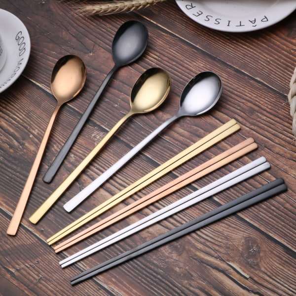 8 deler rustfritt stål bestikk sett, bestikk gaffel skje bestikk, speilfinish, glatt kant, restaurant Hotel Golden Soup skje fast flat Cho