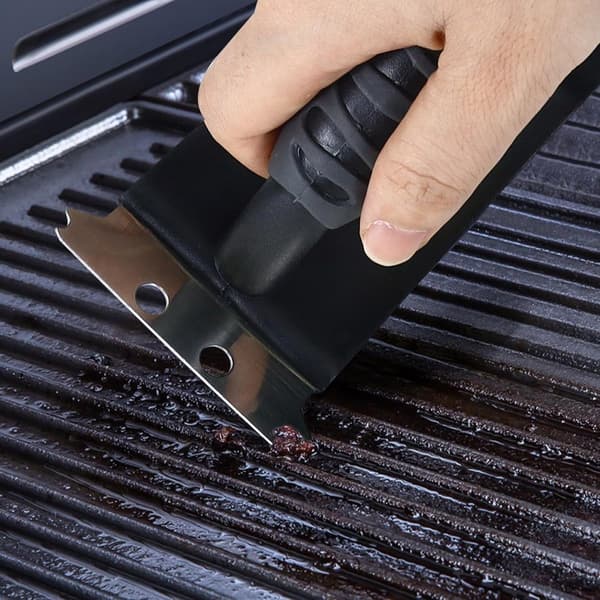 3-i-1 BBQ Grillrensebørste Med Stålbørster, Skraber Og Svamp, Til Griller, Ovne Og Riste, Sort