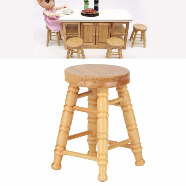 Galaxy 1:12 Miniatyr Möbel Set för Barn - Minidockor Tillbehör - Baby Trästol - Leksaksrulle