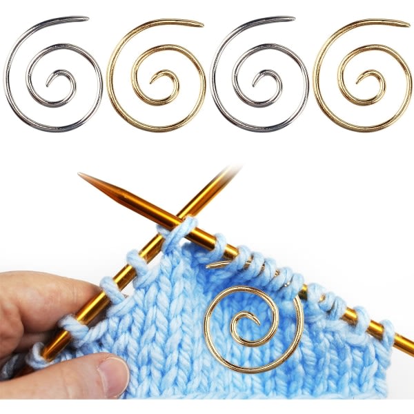 Spiral Stickpinne (sølv + gull), håndstrikket sjalpinne, rund tvinnet nål for strikking, gave til strikkere