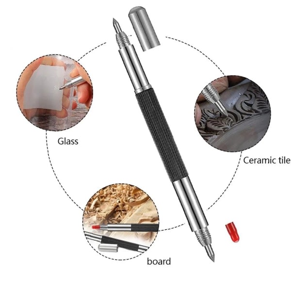 Graveringsblyant med dobbelt hoved Wolframkarbidspids til glas, keramik, jernplade 10 stk Håndværktøj