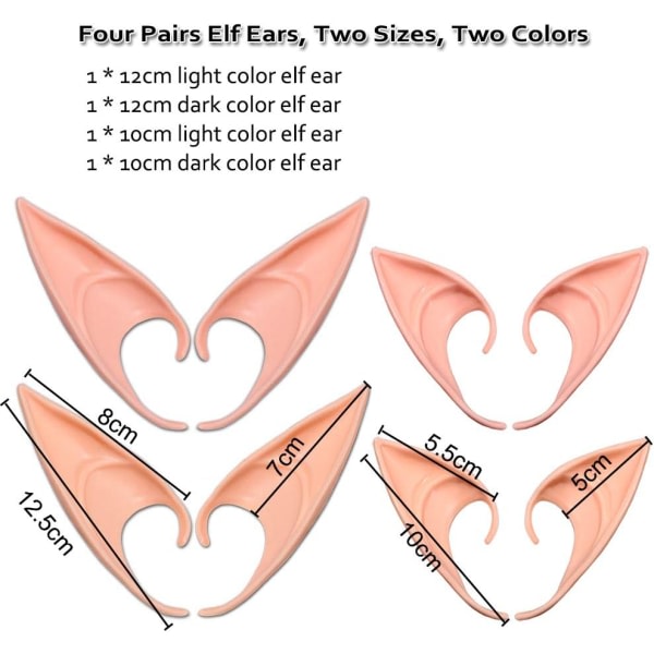 Tonttukorvat 12cm & 10cm, (4 par Latex Fairy Latex Ears), Elf Ear C