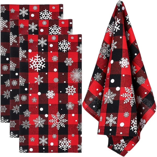 4-pack ruudullinen jouluinen keittiöpyyhe, Buffalo Plaid Snowflake keittiöpyyhkeet sisä- ja ulkokäyttöön