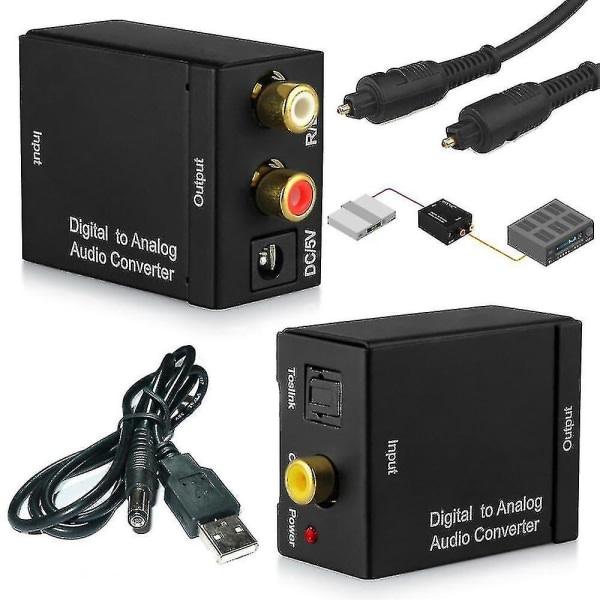 Digital analog lydkonverter Optisk koaksial Toslink RCA L/R lydadapter