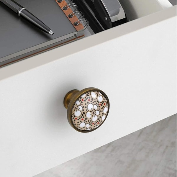 6 stk keramiske skapdører, keramisk plommeblomstdesign Skaphåndtak Skapknapper Skuffeknapper Møbeldekorasjon 35 mm Dørhåndtak Vin