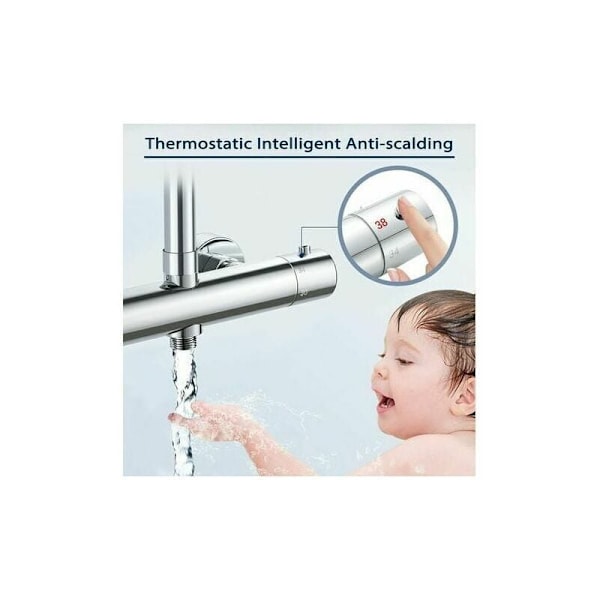 Termostatisk søjle, messing brusearmatur, høj G3/4 (26,4 mm) + lav G1/2 (21 mm) + center afstand (150 mm), fra DEBUNS