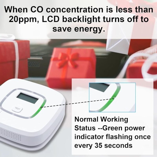 Kolmonoxidvarnare (CO), batteridriven, certifierad, EN