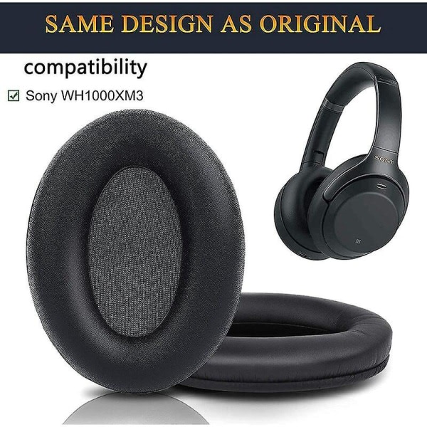 Ersättnings öronkuddar för Sony Wh-1000xm3 (wh1000xm3) hörlurar, täckta med proteinläder, brusreducerande Memory Foam,