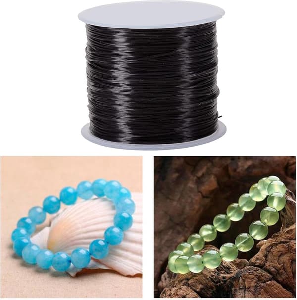 Elastisk snor til armbåndsfremstilling 0,8 mm 60 m sort, stærk fleksibel elastiksnor til perlesmykker og DIY-håndværk