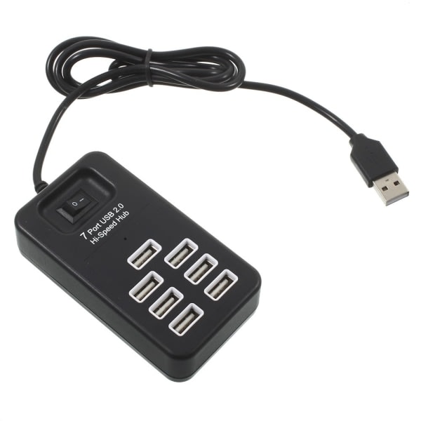 7-ports USB-hub 2.0 High Speed ​​Hub 1m kabel på/av Svart