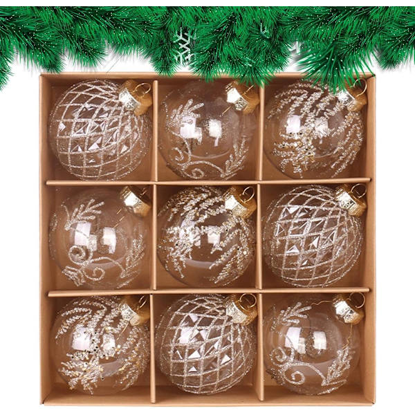 Julekuler - Transparente julekuler - Sett med 9 knusesikre kuler (8 cm)