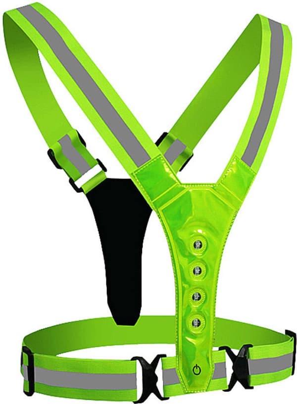 LED Refleksvest for løping, justerbar med 8 LED-lys, refleksstriper for løping, turgåing og sykling, neongrønn, én størrelse