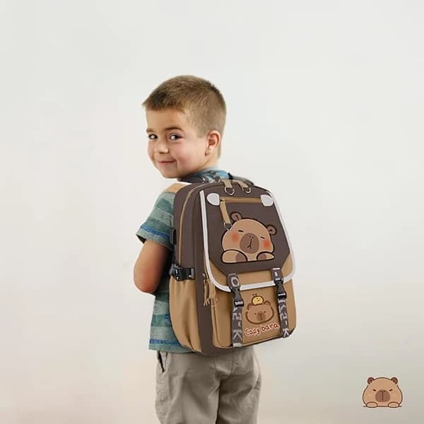 Cute Capybara, Waterproof Nylon Backpack, Includes 11 Small Gifts, Cute Capybara Shape, Cute Large Capacity Kids Backpack_yux