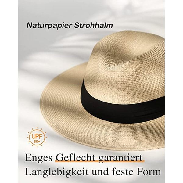 Panamahatt i Halm med Bred Brede, Unisex, Justerbar Halmhatt, Strand