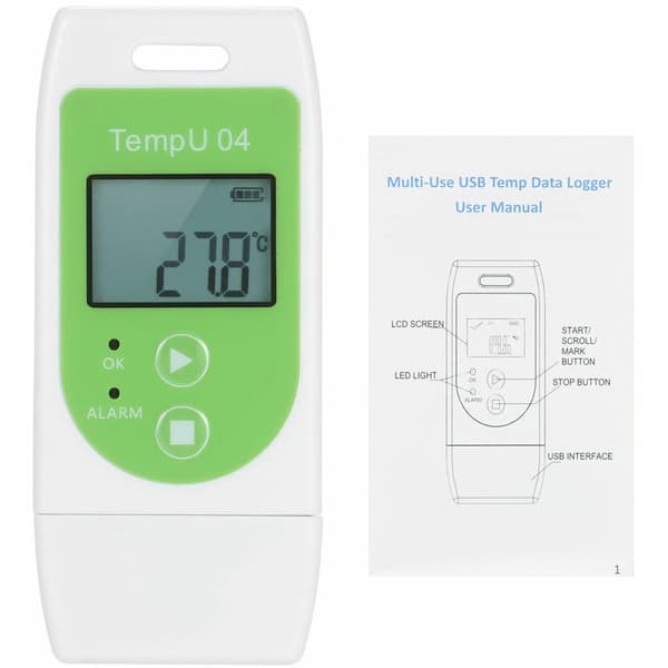 USB Datalogger Termometer - Gjenbrukbar Temperaturmåling (32 000 Data), Grønn, av DEBUNS