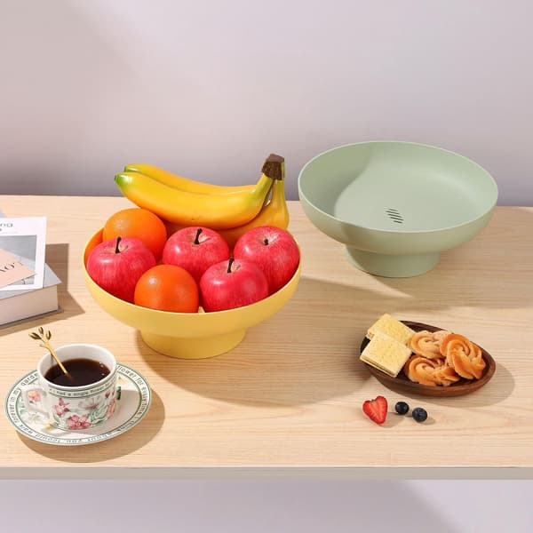 Multifunksjonell fruktskål, moderne forhøyet design, for frukt, snacks og kaker, stue eller spisebord, gul