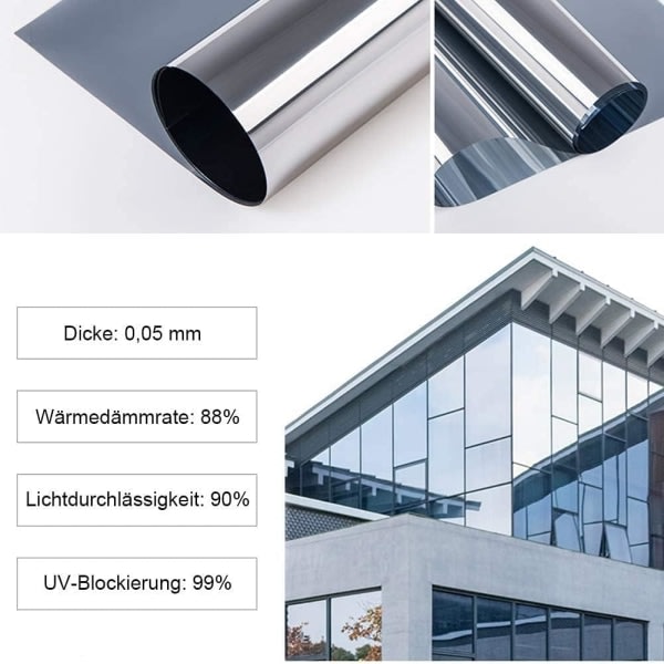 Spegelfilm Sj?lvh?ftande reflekterande Privacy Screen F?nsterfilm Solfilm f?r v?rmeisolering UV-skydd och Privacy Screen Silver (40*2)