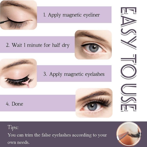 10 par magnetiske ögonfransar og 2 Eyeliner Set Naturlig utseende og gjenbruk