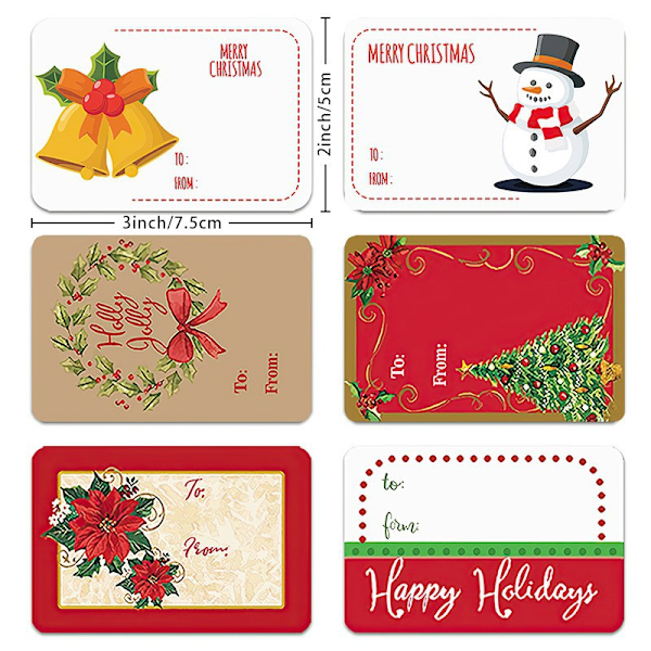 Rektangulær God Jul-klistremerke, julegaveforsegling, emballasjedekorasjon 250 sheets/roll