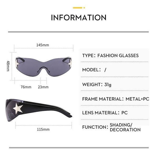 Fashion punk Y2k solglasögon for kvinder mænd Mode surround solglasögon Shadow star dekorativ glasögon UV400 glasögon