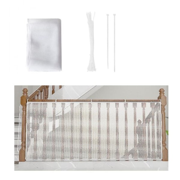 Barnesikkerhetsnett, babysikkerhetsnett for balkong og trapper, 300 L x 79 H cm, robust, justerbart trappegjerde, nettsikkerhetsgjerde for katter og leker, hvit