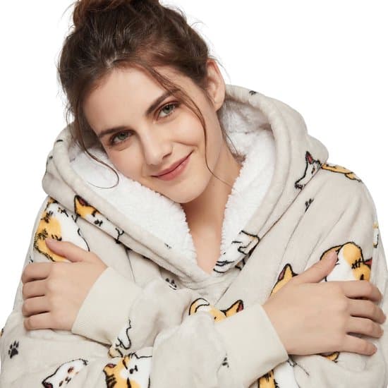 JAXY Oversized bärbar filttröja, supermjuk flanellfleece med Sherpafoder, en storlek 6XL, kattmönsterpresent för kvinnor och män
