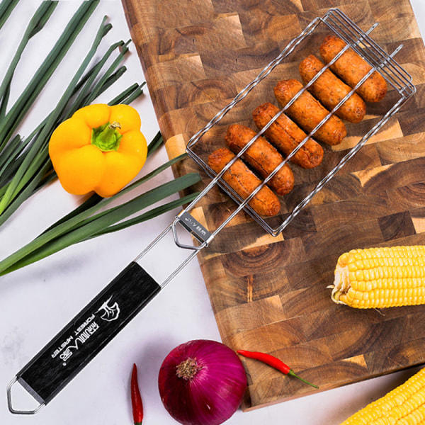 Grillkurv Metal Mesh Grill Pølseholder Net Picknickkamera Sort En One Size