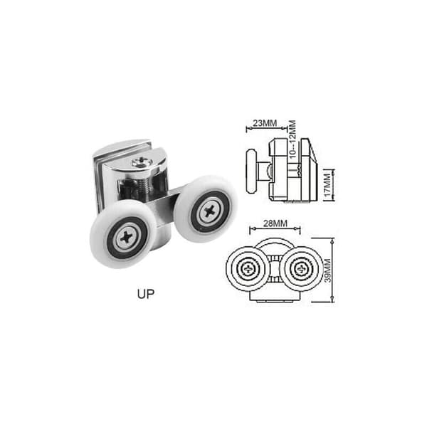 Sett med 4 doble ruller - for skyvedusjdør, 2 hjul 23 mm diameter sinklegering bad..DEBUNS