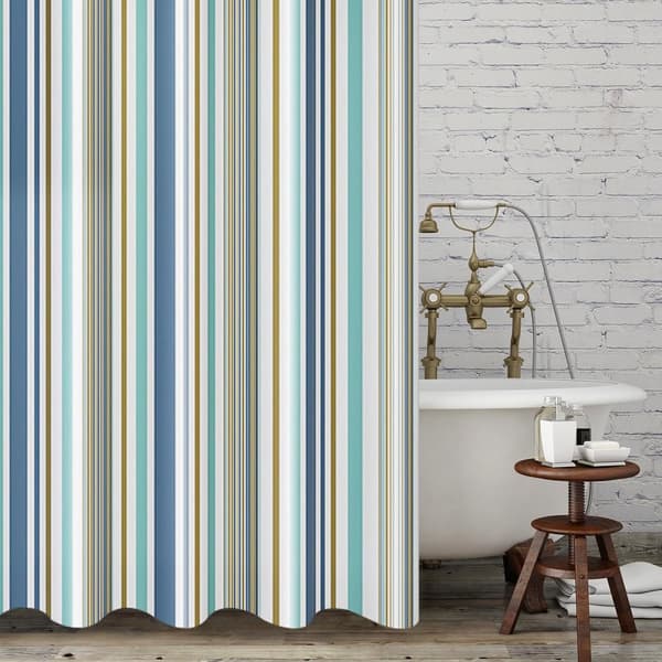 PEVA badeforhæng med 12 kroge, vandafvisende stribet design til badeværelse, bruser og badekar, 180 x 180 cm