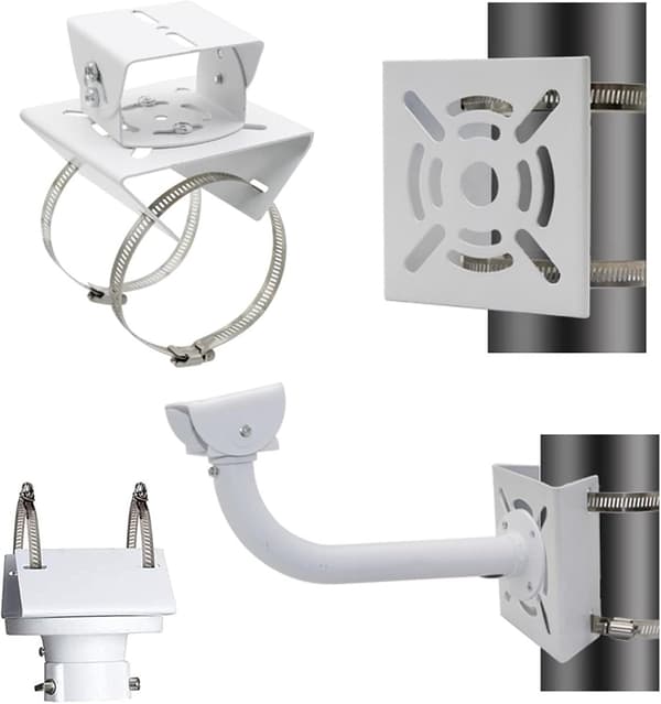 Säkerhetskamerahållare - med 2 ringar universal metall Vertikal stångadapter För kameror Robust Platt och hållbar White_yu