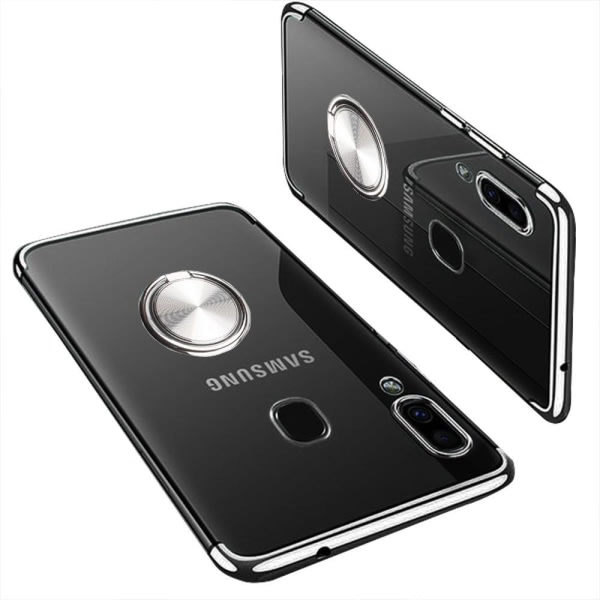 TG Samsung Galaxy A40 - Skyddande Silikonskal ja Ringhållare Silver