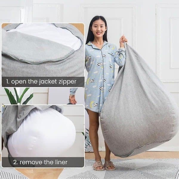New Inner Liner for Bean Bag Large Easy Clean Sofa Seat Cool White 100x120cm