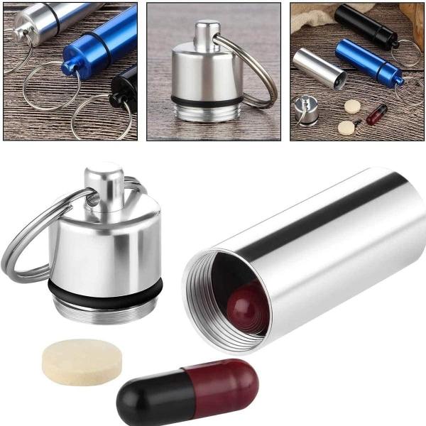 TG 3 mini medisinbokser i aluminium (svart, sølv, blå), vanntett