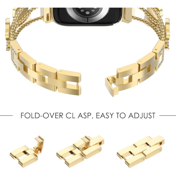 Armband kompatibelt med Apple Watch för kvinnor, glittrande fjärilsdesign, moderiktigt metallbling, rostfritt stål, ersättningsarmband Guld Guld Gold 42/44/45mm