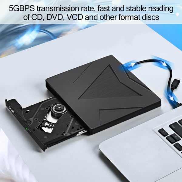 TG USB 3.0/Type C Dobbelt Grænseflade Ekstern CD/DVD-drev, Sort