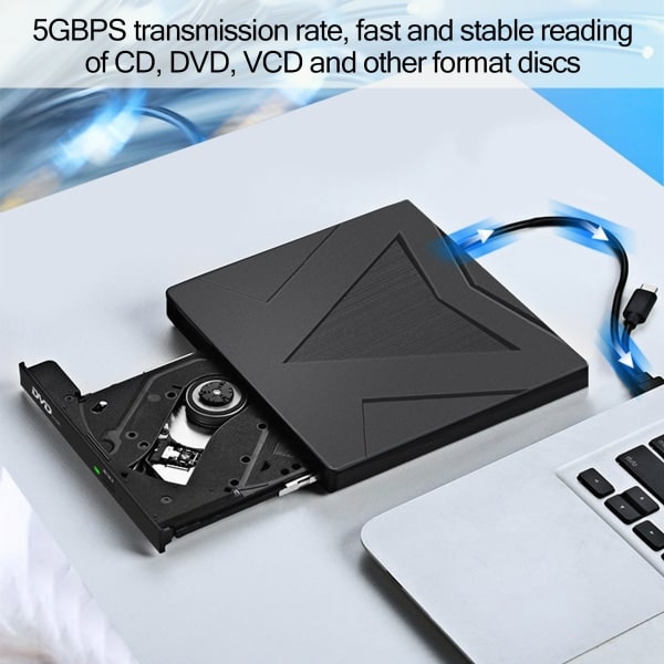 TG USB 3.0/Type-C Kaksiliitäntäinen Ulkoinen CD/DVD-asema, Musta