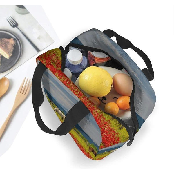 Bärbar Lunchväska Hästar Landskapsmönster Utomhusisolerad Lunchbox - Kontor Skola Lunchväska Tote för Vuxna Barn - En Storlek