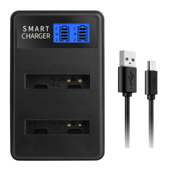 Bekvem og bærbar NB6L LCD Dobbeltpladslader Kamera Batterilader til SX530HS,SX610HS,SX710HS,SD1200IS Batteri