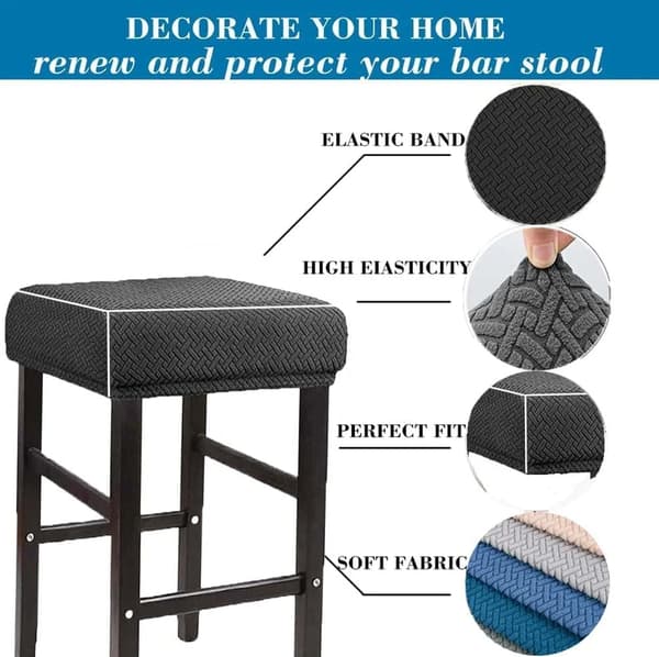 Rektangulära barstolöverdrag, set om 2, töjbara tvättbara överdrag för sadelbarstolar och sminkstolar, vit 2pcs Black