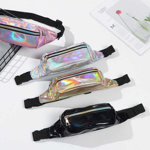 2 KPL Uusi holografinen vyölaukku laserilla KULTA&PINKKI kulta&pinkki gold&pink