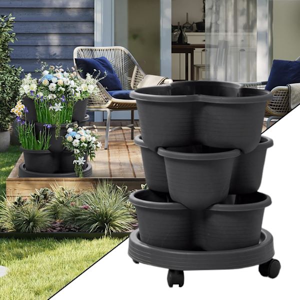 Frfik Planting Tower - 3-Tier Stackable Strawberry Vertical Tower Pot, Garden Planter with Removable Wheels
