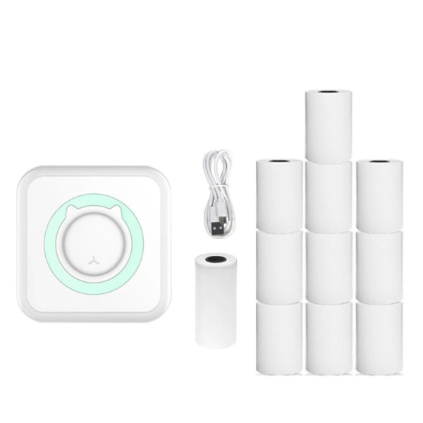 Bärbar Bluetooth multifunktions termisk fotoskrivare och 10 rullar kopieringspapper blå