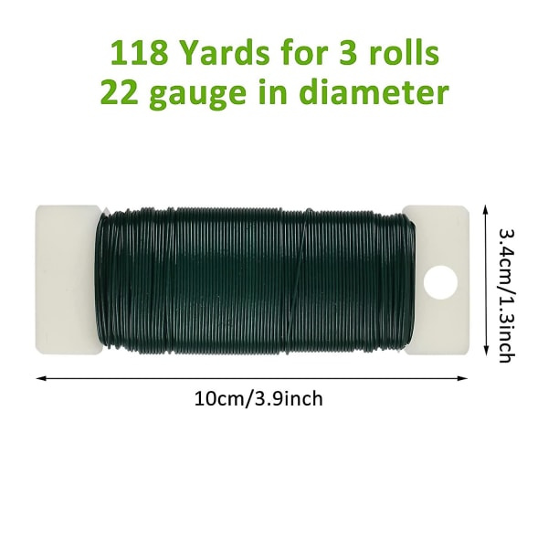 3-pack blomstertråd, 118 yards 22 gauge grön floristtråd, flexibel grön tråd
