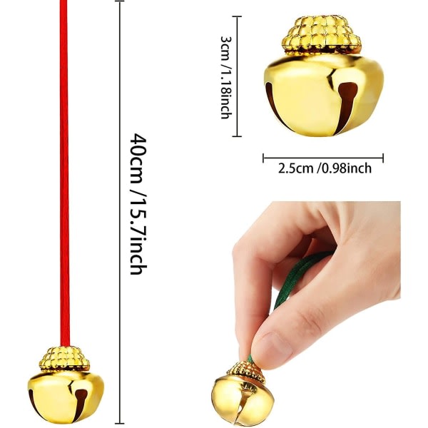 Juleklokke Halskæde Stor Jingle Guld Klokke Halskæde til Håndværk Feriefest Tilbehør, Røde og Grønne Snore